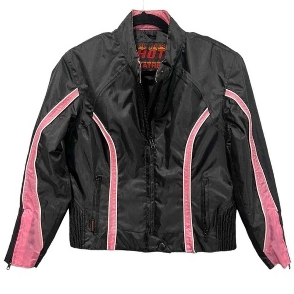 Womens Hot Leathers NYLON motorcycle Jacket‎ Biker Black Pink ~ Sz Small